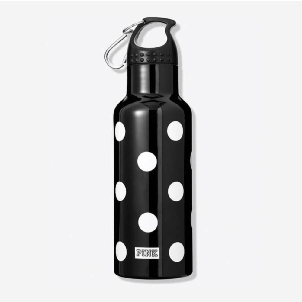 PINK Victoria's Secret Black Bottle with White Polka Dots